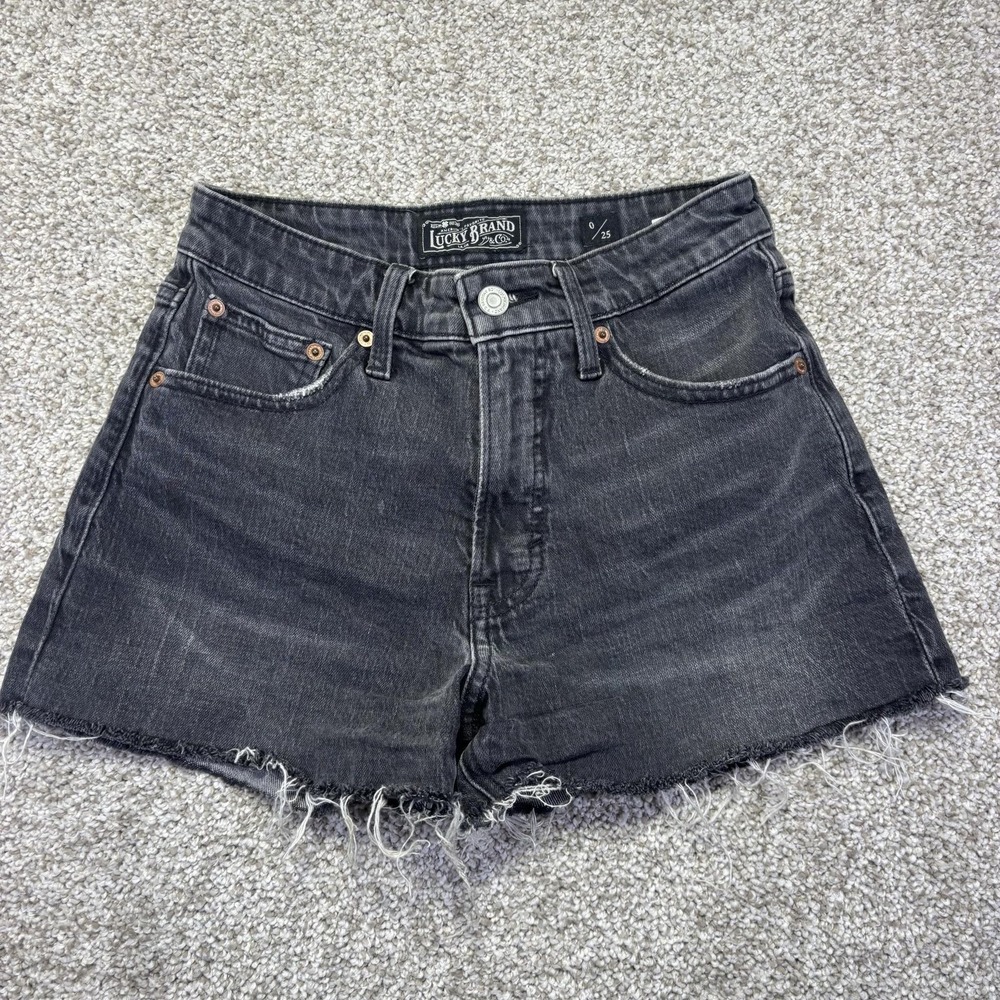 Lucky‎ Brand Lucky Pins Shorts Womens 0 Black Denim Cutoff Frayed Hem Casual